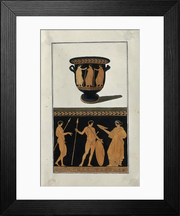 Framed Print : Above, red-figured Greek wine-mixing bowl (bell-krater); below, detail of the decoration... 1760-9. Creator: Augustin Dahlsteen Framed Print : Above, red-figured Greek wine-mixing bowl (bell-krater); below, detail of the decoration... 1760-9. Creator: Augustin Dahlsteen