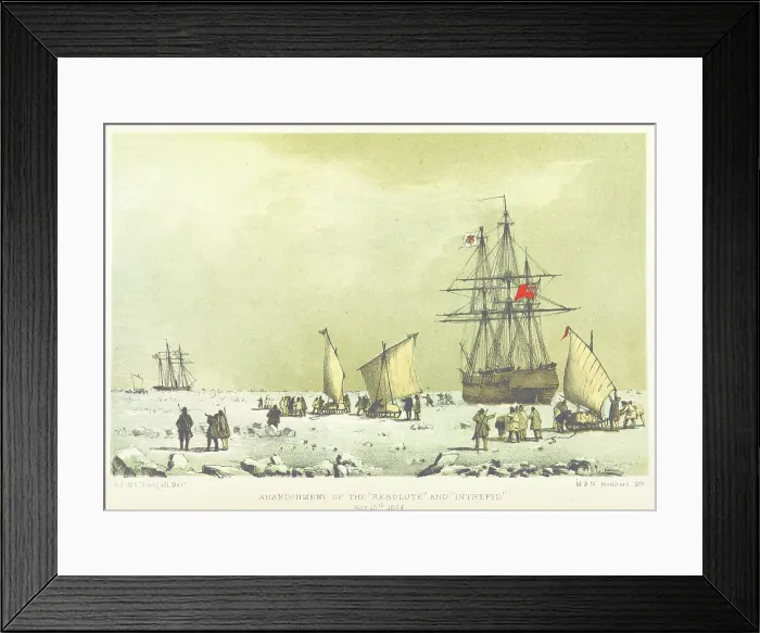 Framed Print : Abandonment of the Resolute and Intrepid, May 15th 1854, (1857). Creator: M & N Hanhart Framed Print : Abandonment of the Resolute and Intrepid, May 15th 1854, (1857). Creator: M & N Hanhart