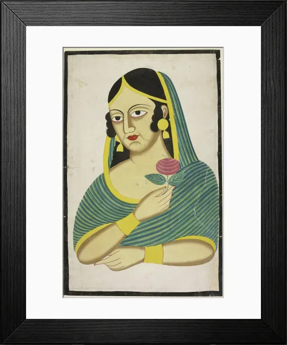 Framed Print : Courtesan, head and shoulders, a rose in her hand, c1880. Creator: Anon Framed Print : Courtesan, head and shoulders, a rose in her hand, c1880. Creator: Anon