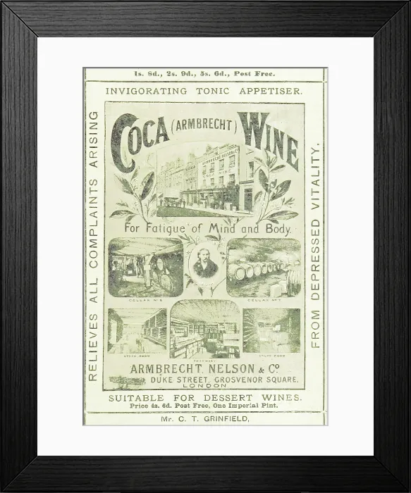 Framed Print : Coca (Armbrecht) Wine for Fatigue of Mind and Body, 1893. Creator: Unknown Framed Print : Coca (Armbrecht) Wine for Fatigue of Mind and Body, 1893. Creator: Unknown