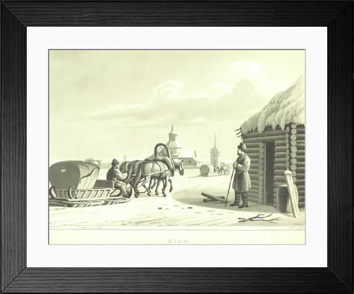 Framed Print : Bridgka on a Sledge - Kiew, 1819. Creator: I Clark Framed Print : Bridgka on a Sledge - Kiew, 1819. Creator: I Clark