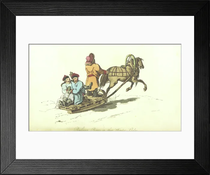 Framed Print : Russian Boors in their Winter Sledge, 1813. Creator: Robert Ker Porter Framed Print : Russian Boors in their Winter Sledge, 1813. Creator: Robert Ker Porter