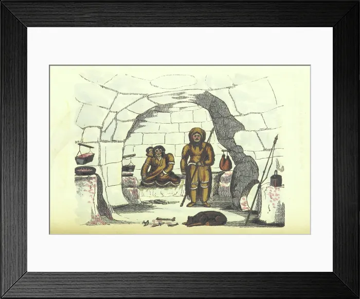 Framed Print : Inuit family in their igloo, 1825. Creator: Unknown Framed Print : Inuit family in their igloo, 1825. Creator: Unknown
