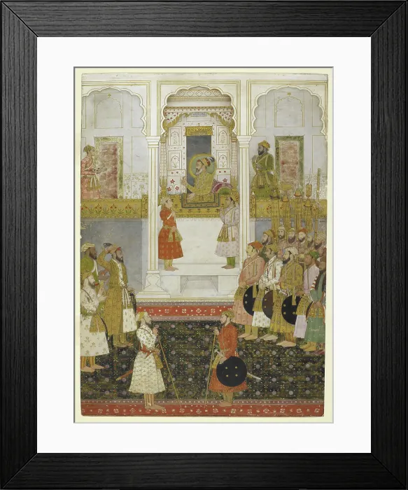 Framed Print : Shah Jahan in durbar, holding a ruby in his right hand, c1650. Creator: Unknown Framed Print : Shah Jahan in durbar, holding a ruby in his right hand, c1650. Creator: Unknown