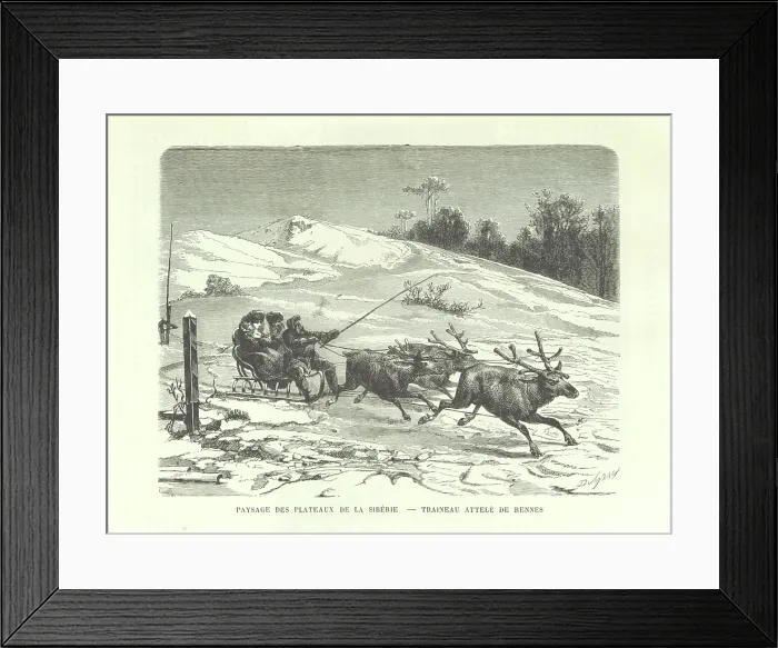 Framed Print : Siberian Plateau Landscape - Reindeer Sleigh, 1889. Creator: Dumont Framed Print : Siberian Plateau Landscape - Reindeer Sleigh, 1889. Creator: Dumont