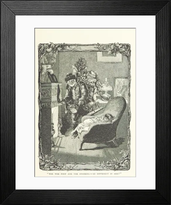Framed Print : The wee foot and the stocking - so different in size!, 1894. Creator: Birch Framed Print : The wee foot and the stocking - so different in size!, 1894. Creator: Birch