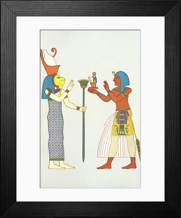 Framed Print : Ancient Egyptian goddess and worshipper, 1881. Creator: Unknown Framed Print : Ancient Egyptian goddess and worshipper, 1881. Creator: Unknown