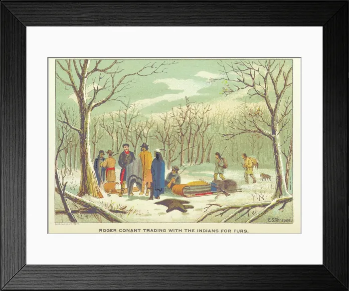 Framed Print : Roger Conant trading with the Indians for furs, 1898. Creator: Unknown Framed Print : Roger Conant trading with the Indians for furs, 1898. Creator: Unknown