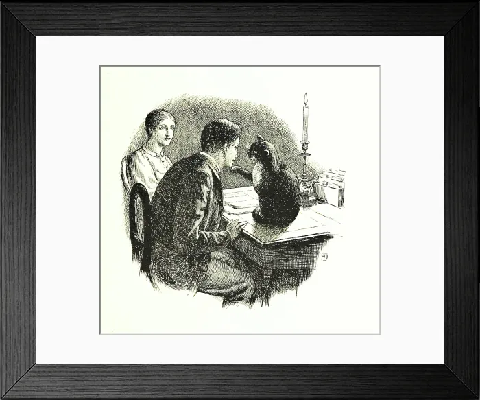 Framed Print : Man and woman with a cat, 1896. Creator: Unknown Framed Print : Man and woman with a cat, 1896. Creator: Unknown