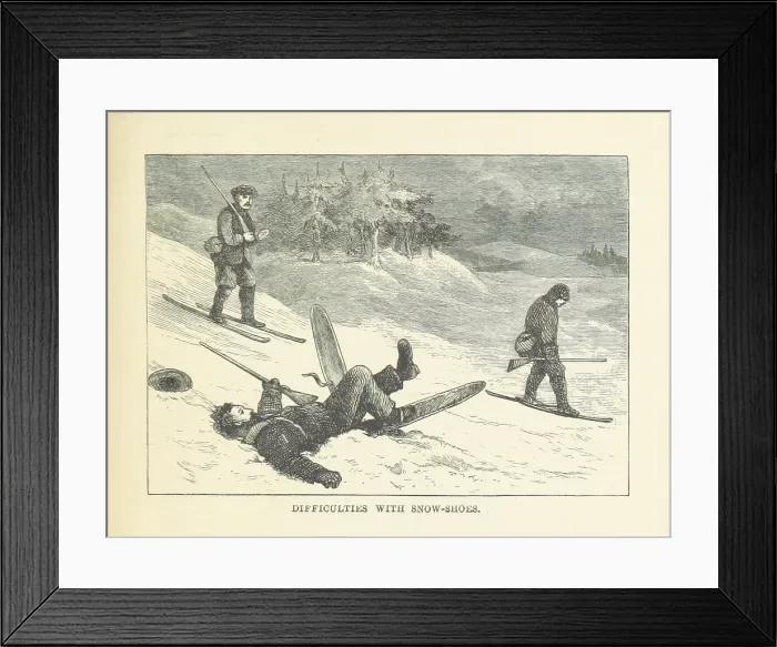Framed Print : Difficulties with snow-shoes, 1880. Creator: Unknown Framed Print : Difficulties with snow-shoes, 1880. Creator: Unknown