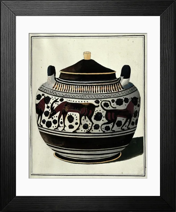 Framed Print : Greek lidded vessel (Corinthian lebes gamikos ?) decorated with a frieze of stylised... 1700-1799. Creator: Augustin Dahlsteen Framed Print : Greek lidded vessel (Corinthian lebes gamikos ?) decorated with a frieze of stylised... 1700-1799. Creator: Augustin Dahlsteen