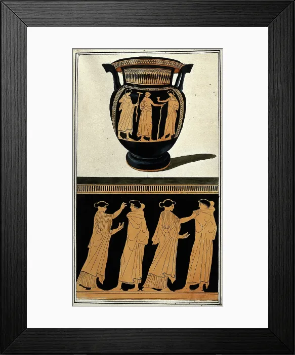 Framed Print : Above, red-figured Greek wine bowl (column krater); below, detail of decoration... 1760-9. Creator: Augustin Dahlsteen Framed Print : Above, red-figured Greek wine bowl (column krater); below, detail of decoration... 1760-9. Creator: Augustin Dahlsteen