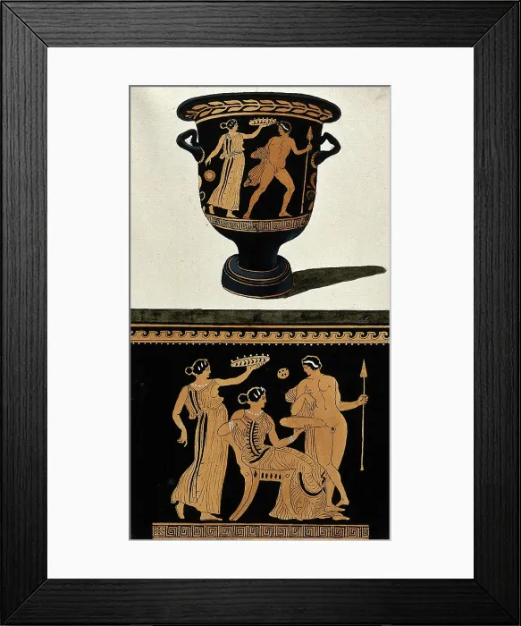 Framed Print : Above, red-figured Greek wine bowl (bell krater); below, detail of decoration showing a... 1760-9. Creator: Augustin Dahlsteen Framed Print : Above, red-figured Greek wine bowl (bell krater); below, detail of decoration showing a... 1760-9. Creator: Augustin Dahlsteen