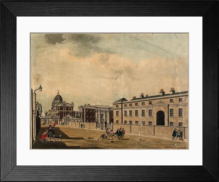 Framed Print : Royal Naval Hospital, Greenwich, a distant three-quarter view of the Hall and Chapel... 1786. Creator: Charles White Framed Print : Royal Naval Hospital, Greenwich, a distant three-quarter view of the Hall and Chapel... 1786. Creator: Charles White
