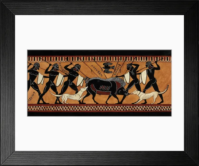 Framed Print : Detail of a frieze decorating a Greek black-figured column krater representing a group... 1760-9. Creator: Augustin Dahlsteen Framed Print : Detail of a frieze decorating a Greek black-figured column krater representing a group... 1760-9. Creator: Augustin Dahlsteen