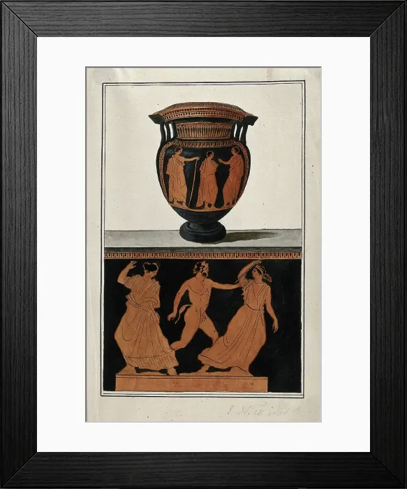 Framed Print : Above, red-figured Greek wine bowl (column krater); below, detail of the decoration.... 1760-9. Creator: Augustin Dahlsteen Framed Print : Above, red-figured Greek wine bowl (column krater); below, detail of the decoration.... 1760-9. Creator: Augustin Dahlsteen