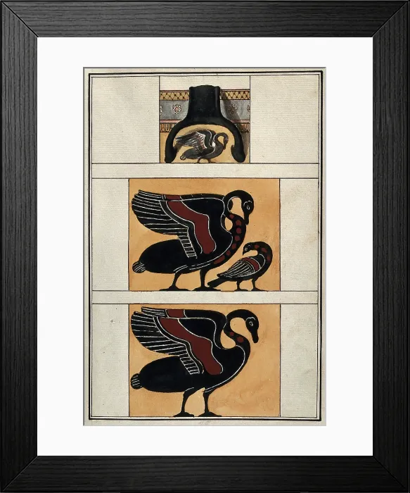 Framed Print : Above, detail of the handle of a black-figured Greek vase; middle, stylised swan... 1760-9. Creator: Augustin Dahlsteen Framed Print : Above, detail of the handle of a black-figured Greek vase; middle, stylised swan... 1760-9. Creator: Augustin Dahlsteen