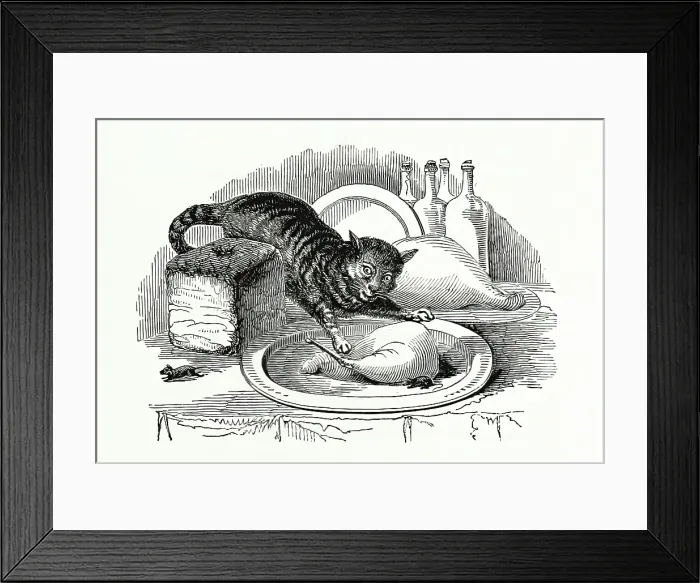 Framed Print : Cat stealing meat from a plate, 1847. Creator: Unknown Framed Print : Cat stealing meat from a plate, 1847. Creator: Unknown