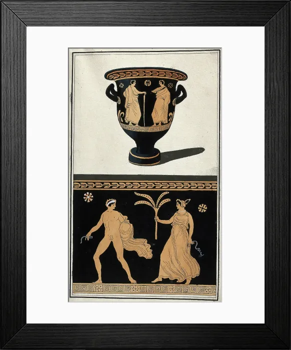 Framed Print : Above, a red-figured Greek wine bowl (krater); below, detail of the decoration showing... 1760-69. Creator: Augustin Dahlsteen