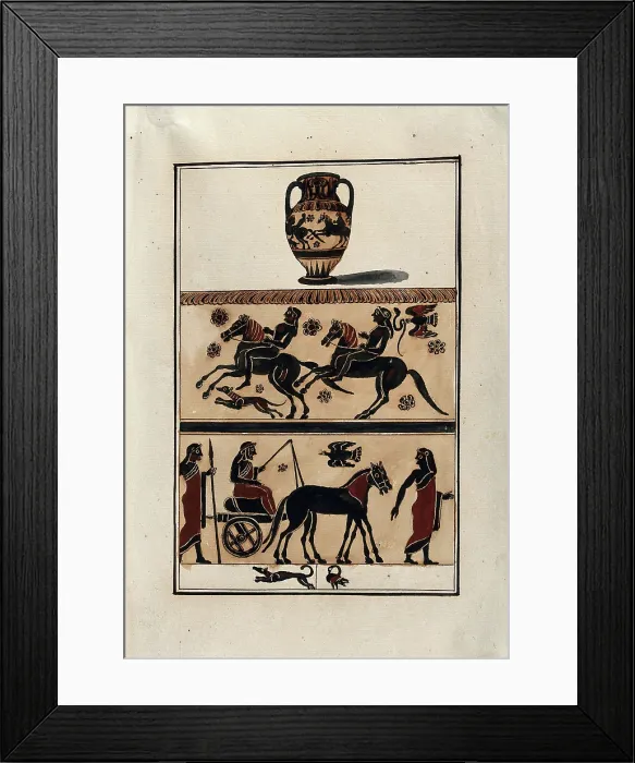 Framed Print : Above, neck-handled black-figured Greek amphora (Corinthian, c550 BC ); centre, detail... 1760-9. Creator: Augustin Dahlsteen Framed Print : Above, neck-handled black-figured Greek amphora (Corinthian, c550 BC ); centre, detail... 1760-9. Creator: Augustin Dahlsteen