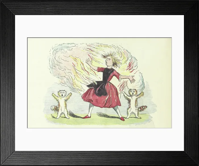 Framed Print : Girl on fire - scene from The Dreadful Story Of The Girl And The Lucifer Matches, 1856. Creator: Unknown Framed Print : Girl on fire - scene from The Dreadful Story Of The Girl And The Lucifer Matches, 1856. Creator: Unknown
