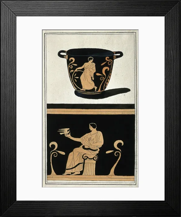 Framed Print : Above, a red-figured Greek wine bowl (krater); below, detail of the decoration showing a....1760-9 Creator: Augustin Dahlsteen Framed Print : Above, a red-figured Greek wine bowl (krater); below, detail of the decoration showing a....1760-9 Creator: Augustin Dahlsteen