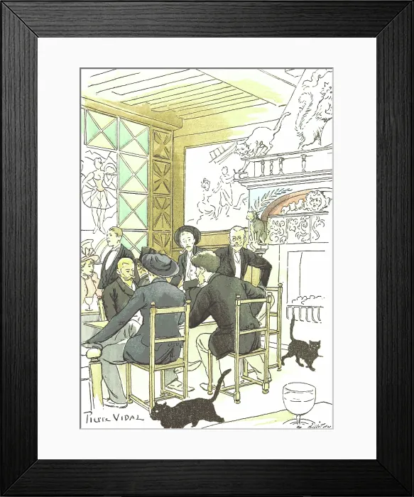 Framed Print : Cats in a cafe, 1893. Creator: Pierre Vidal Framed Print : Cats in a cafe, 1893. Creator: Pierre Vidal