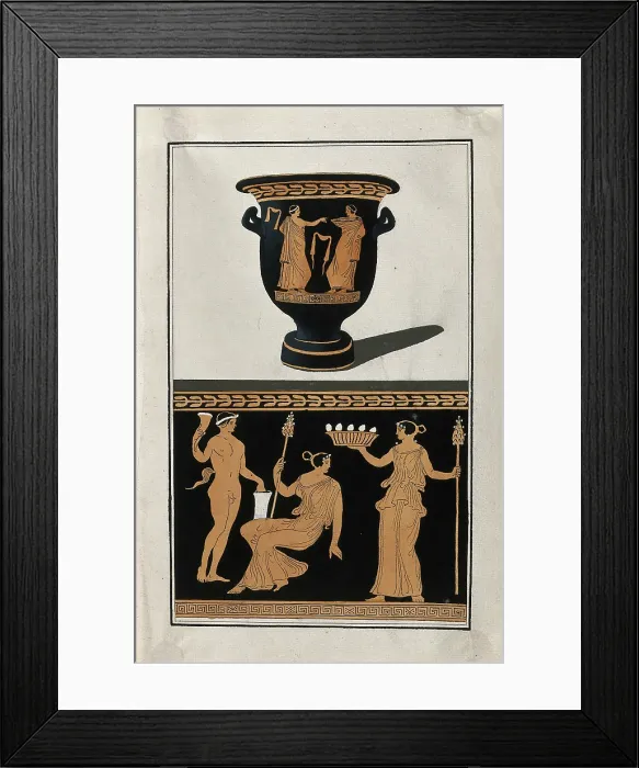 Framed Print : Above, red-figured Greek wine bowl (bell-krater); below, detail of decoration showing a... 1760-9. Creator: Augustin Dahlsteen Framed Print : Above, red-figured Greek wine bowl (bell-krater); below, detail of decoration showing a... 1760-9. Creator: Augustin Dahlsteen