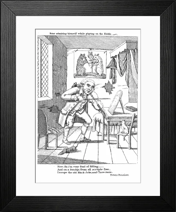 Framed Print : Peter admiring himself while playing n the Fiddle, 1788. Creator: Unknown Framed Print : Peter admiring himself while playing n the Fiddle, 1788. Creator: Unknown