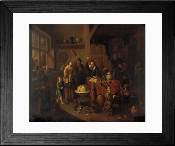 Framed Print : A man examining a urine flask. Creator: Bossche, Balthasar van den, 1681-1715 (After) Framed Print : A man examining a urine flask. Creator: Bossche, Balthasar van den, 1681-1715 (After)
