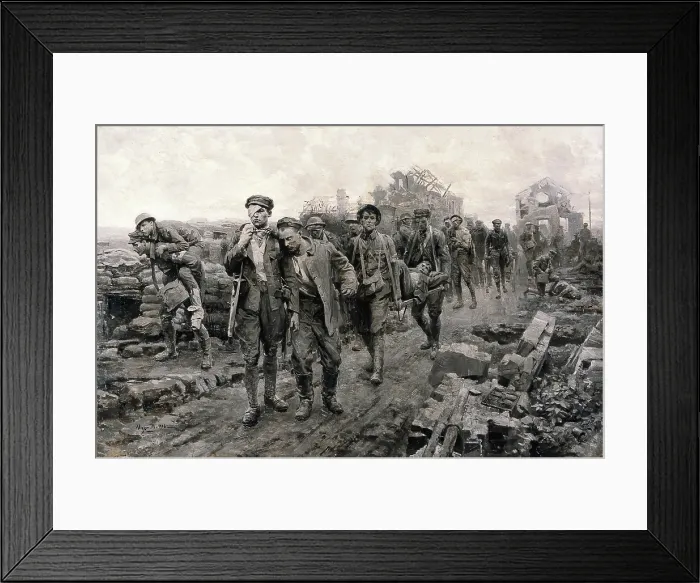 Framed Print : World War I: transport of the wounded. Creator: Ugo Matania Framed Print : World War I: transport of the wounded. Creator: Ugo Matania