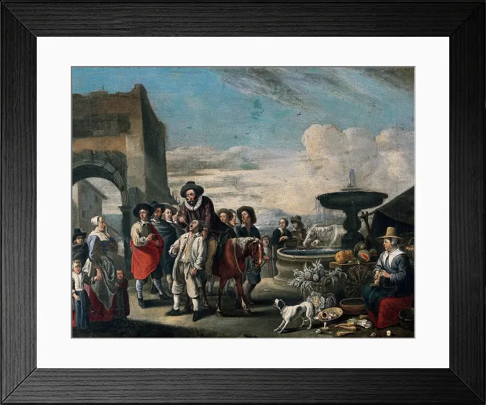 Framed Print : An Italian market-place with a tooth-drawer on horseback. Creator: Hendrik Mommers Framed Print : An Italian market-place with a tooth-drawer on horseback. Creator: Hendrik Mommers