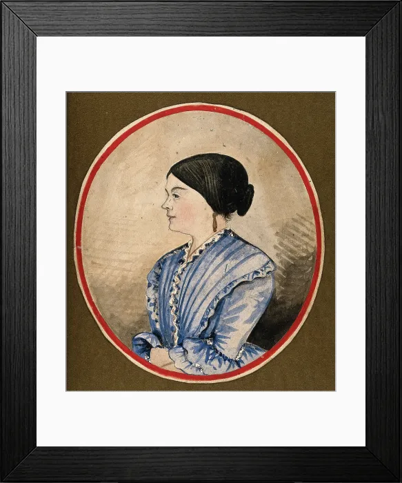 Framed Print : Mrs Stephen Jenner in profile, head and shoulders, wearing a blue dress, 1856. Creator: Stephen Jenner Framed Print : Mrs Stephen Jenner in profile, head and shoulders, wearing a blue dress, 1856. Creator: Stephen Jenner