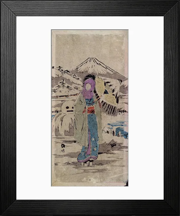 Framed Print : A Japanese woman standing in the snow, between 1800 and 1899. Creator: Unknown Framed Print : A Japanese woman standing in the snow, between 1800 and 1899. Creator: Unknown