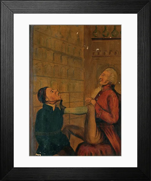 Framed Print : A surgeon-apothecary pulling out a man's tooth. Creator: Unknown. A surgeon-apothecary pulling out a man's tooth. Creator: Unknown Framed Print : A surgeon-apothecary pulling out a man's tooth. Creator: Unknown. A surgeon-apothecary pulling out a man's tooth. Creator: Unknown