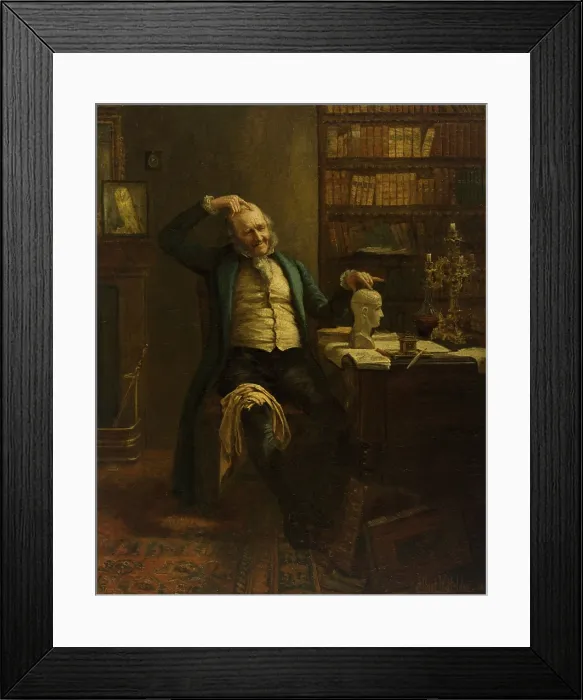Framed Print : A phrenologist comparing his own head with a phrenological bust, (1900?). Creator: Albert William Holden Framed Print : A phrenologist comparing his own head with a phrenological bust, (1900?). Creator: Albert William Holden