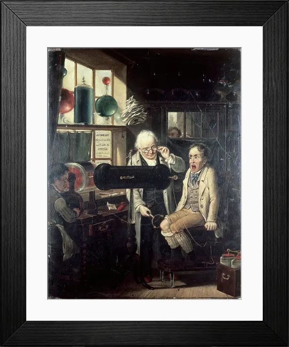 Framed Print : Dispensing of medical electricity (electrotherapy), 1824. Creator: Edmund Bristow Framed Print : Dispensing of medical electricity (electrotherapy), 1824. Creator: Edmund Bristow