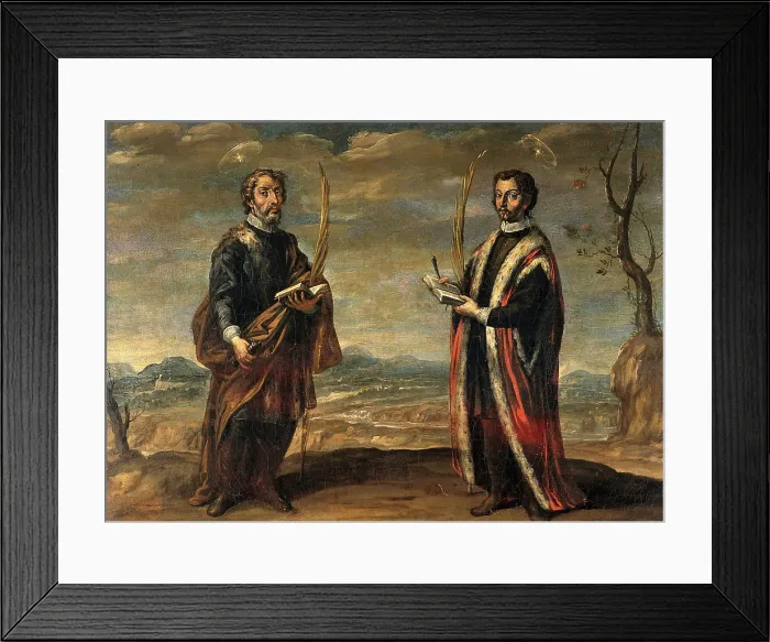 Framed Print : Saint Cosmas and Saint Damian in a landscape, c1660s. Creator: Andres Perez Framed Print : Saint Cosmas and Saint Damian in a landscape, c1660s. Creator: Andres Perez