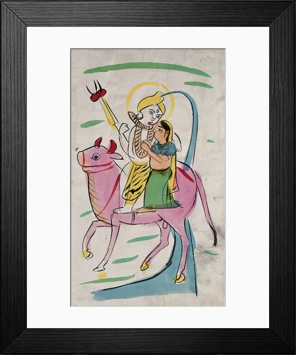 Framed Print : Shiva and Parvati riding on Nandi bull. Creator: Unknown Framed Print : Shiva and Parvati riding on Nandi bull. Creator: Unknown