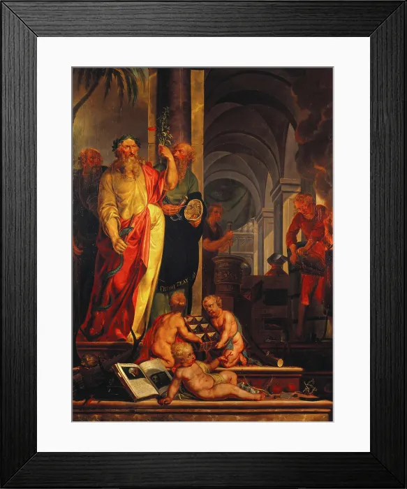 Framed Print : Aesculapius and other ancients are presented with exotic materia medica from the far east...1791. Creator: Johannes Prey Framed Print : Aesculapius and other ancients are presented with exotic materia medica from the far east...1791. Creator: Johannes Prey