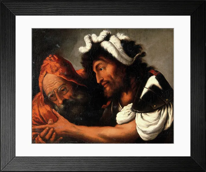 Framed Print : A fortune-teller reading the palm of a soldier, 1600-1699. Creator: Pietro della Vecchia Framed Print : A fortune-teller reading the palm of a soldier, 1600-1699. Creator: Pietro della Vecchia