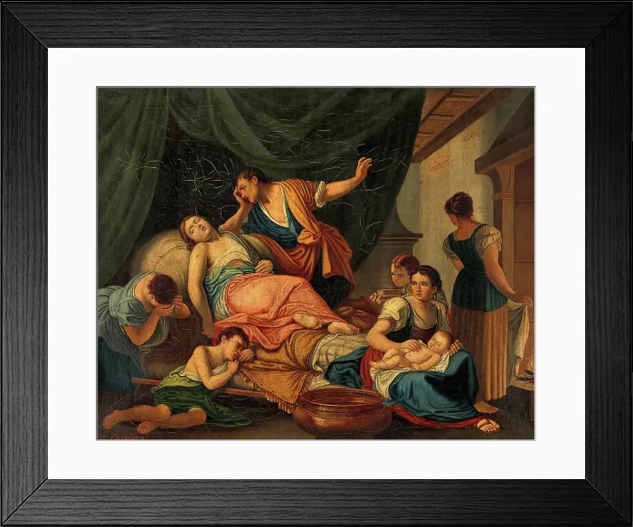 Framed Print : The birth of Benjamin and the death of Rachel. Creator: Giambettino Cignaroli