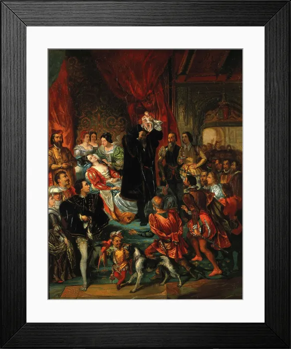 Framed Print : The birth of Henri IV at the castle of Pau, 1800-1899. Creator: Eugene Deveria Framed Print : The birth of Henri IV at the castle of Pau, 1800-1899. Creator: Eugene Deveria