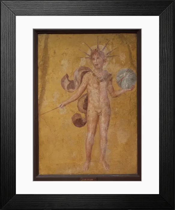 Framed Print : Apollo or Helios with sphere, from Pompeii, Casa dell'Argenteria, 2 H. of 1th cen. BC. Creator: Roman-Pompeian wall painting. Apollo or Helios with sphere, from Pompeii, Casa dell'Argenteria, 2 H. of 1th cen. BC Framed Print : Apollo or Helios with sphere, from Pompeii, Casa dell'Argenteria, 2 H. of 1th cen. BC. Creator: Roman-Pompeian wall painting. Apollo or Helios with sphere, from Pompeii, Casa dell'Argenteria, 2 H. of 1th cen. BC