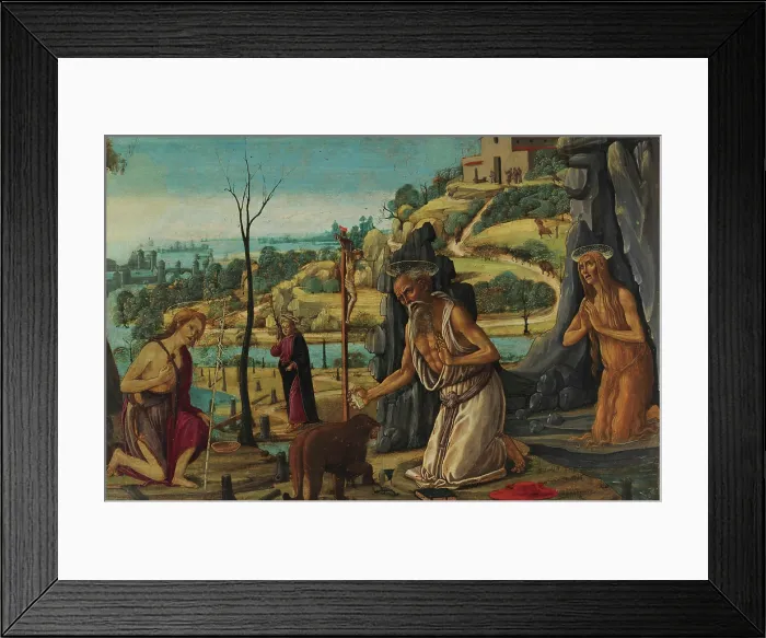 Framed Print : Saint Jerome, Saint Mary Magdalene and Saint John the Baptist in the desert, 1485-1490. Creator: Jacopo del Sellaio (1442-1493) Framed Print : Saint Jerome, Saint Mary Magdalene and Saint John the Baptist in the desert, 1485-1490. Creator: Jacopo del Sellaio (1442-1493)