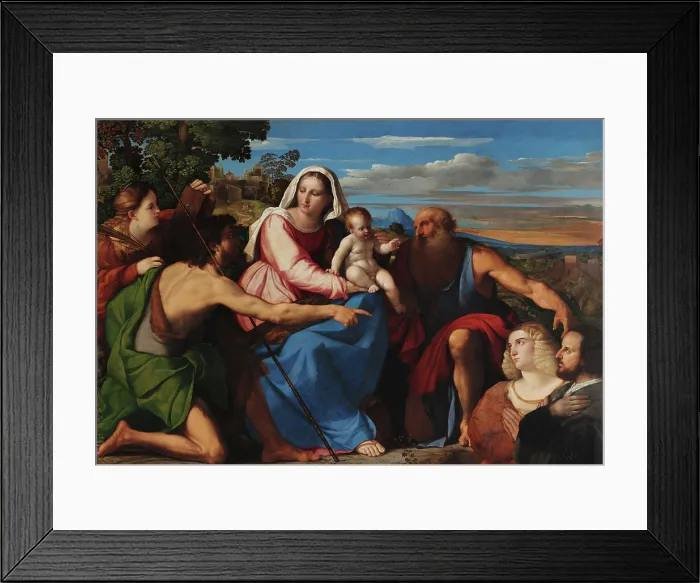 Framed Print : Sacra Conversazione with Donors, c1525. Creator: Palma il Vecchio, Jacopo, the Elder (1480-1528) Framed Print : Sacra Conversazione with Donors, c1525. Creator: Palma il Vecchio, Jacopo, the Elder (1480-1528)
