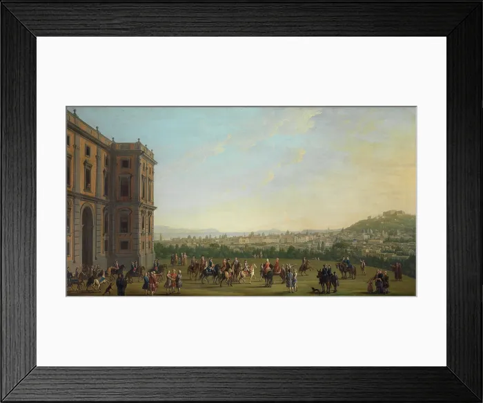 Framed Print : Ferdinand IV on Horseback with the Court at Capodimonte, 1760. Creator: Joli, Antonio (1700-1777) Framed Print : Ferdinand IV on Horseback with the Court at Capodimonte, 1760. Creator: Joli, Antonio (1700-1777)