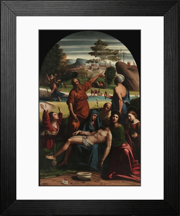 Framed Print : The Lamentation over the Dead Christ, 1521. Creator: Ortolano (Benvenuti), Giovanni Battista (c. 1480-1525) Framed Print : The Lamentation over the Dead Christ, 1521. Creator: Ortolano (Benvenuti), Giovanni Battista (c. 1480-1525)