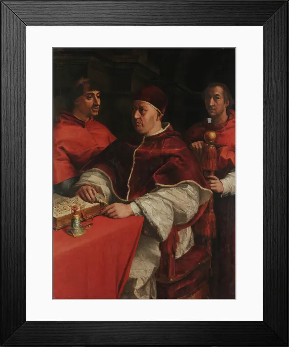 Framed Print : Portrait of Pope Leo X with Cardinals Giulio de Medici and Luigi de Rossi, 1523. Creator: Andrea del Sarto (1486-1531). Portrait of Pope Leo X with Cardinals Giulio de Medici and Luigi de Rossi, 1523 Framed Print : Portrait of Pope Leo X with Cardinals Giulio de Medici and Luigi de Rossi, 1523. Creator: Andrea del Sarto (1486-1531). Portrait of Pope Leo X with Cardinals Giulio de Medici and Luigi de Rossi, 1523