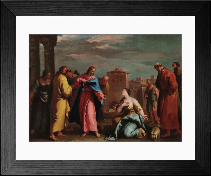 Framed Print : Christ and the Woman Taken in Adultery, 1727-1729. Creator: Ricci, Sebastiano (1659-1734) Framed Print : Christ and the Woman Taken in Adultery, 1727-1729. Creator: Ricci, Sebastiano (1659-1734)